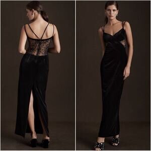 Ronny Kobo Janina Velvet Sheer Back Sheath Maxi Gown Thigh High Slit Black 12